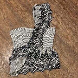 BCBGMaxAzria Black and White One-Shoulder Blouse